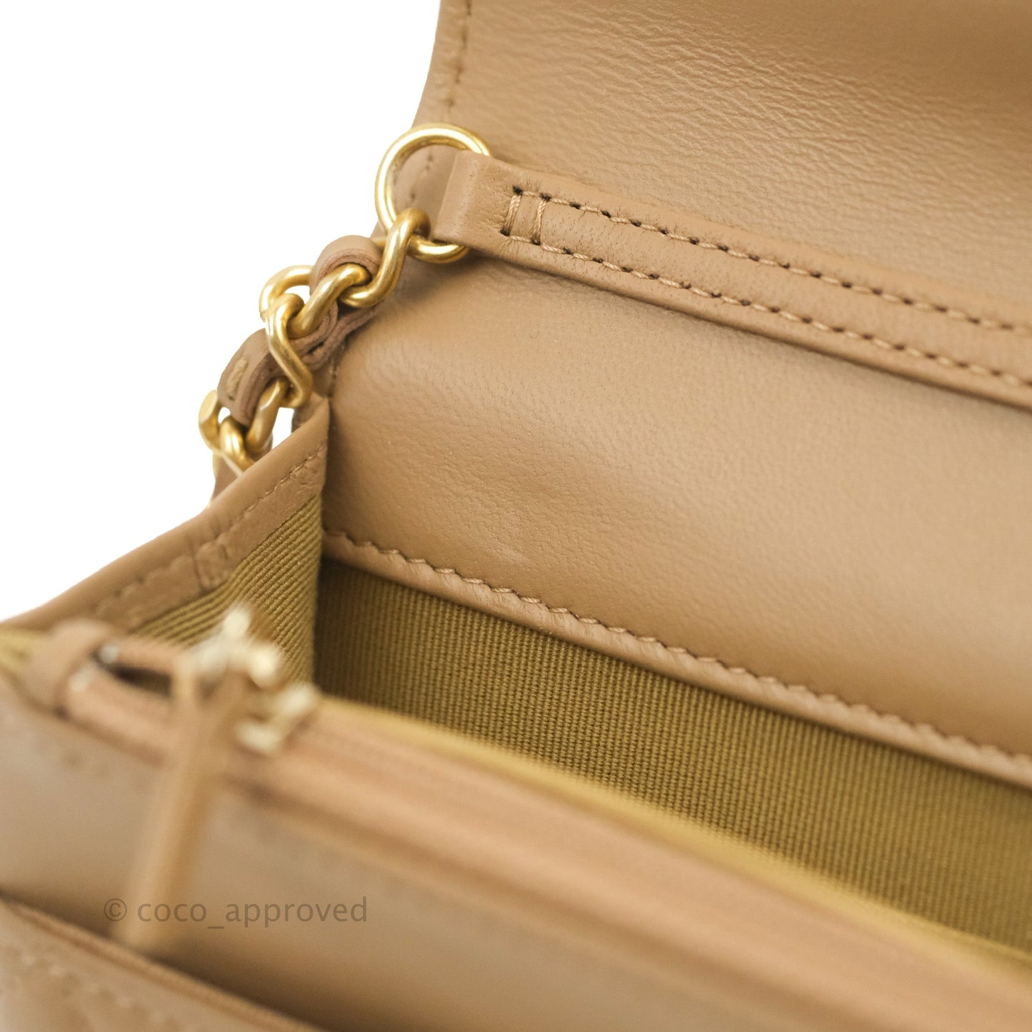 Chanel Quilted Pearl Crush Wallet on Chain WOC Beige Lambskin Aged Gold Hardware