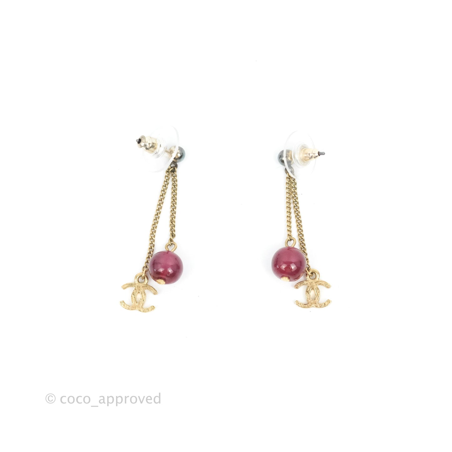 Chanel CC Long Drop Earrings Gold Tone