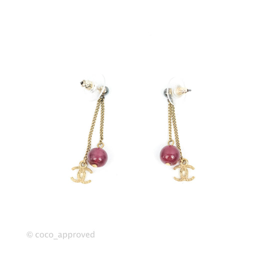 Chanel CC Long Drop Earrings Gold Tone
