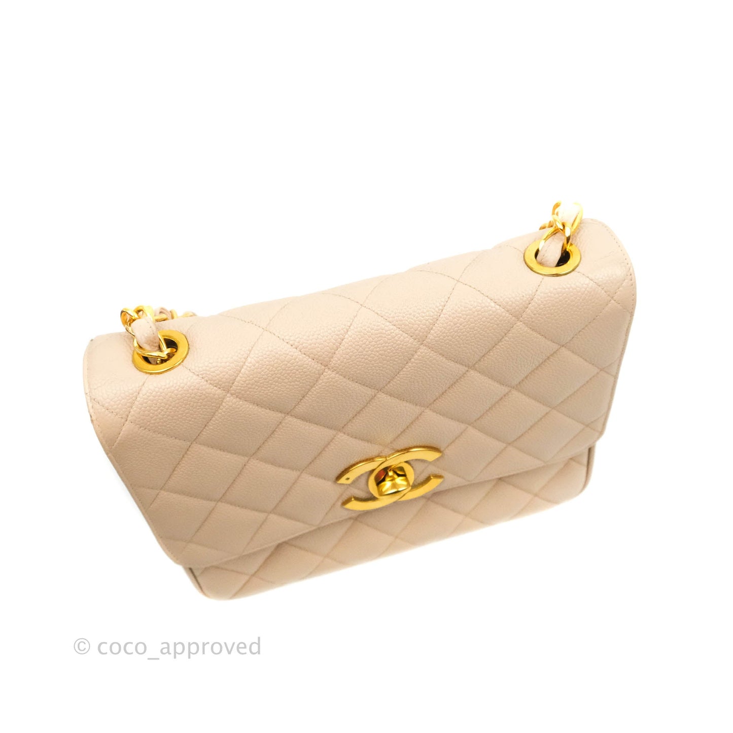 Chanel Vintage CC Large Square Shoulder Bag Dusty Pink Caviar 24K Gold Hardware