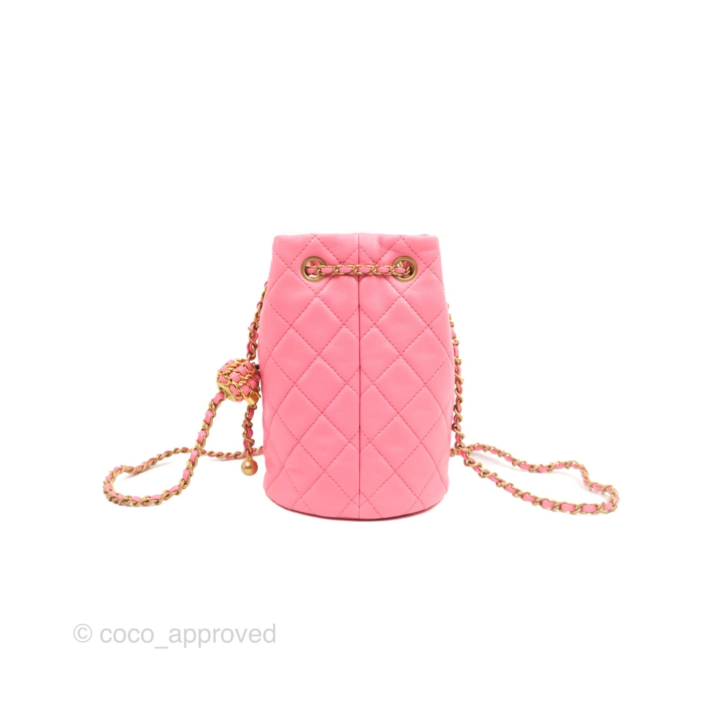 Chanel Quilted Crystal Pearl Crush Drawstring Bucket Bag Pink Lambskin Gold Hardware
