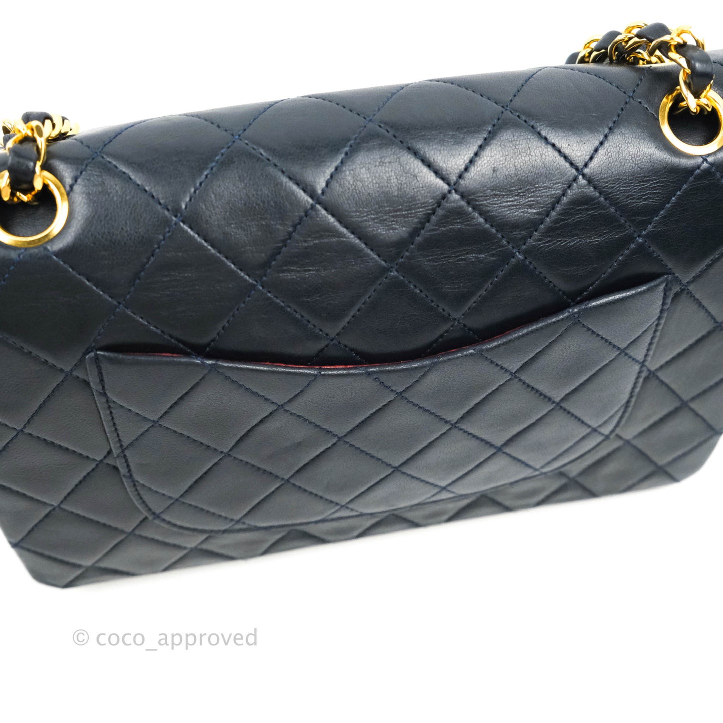 Chanel Classic Vintage Medium M/L Flap Navy Lambskin 24K Gold Hardware