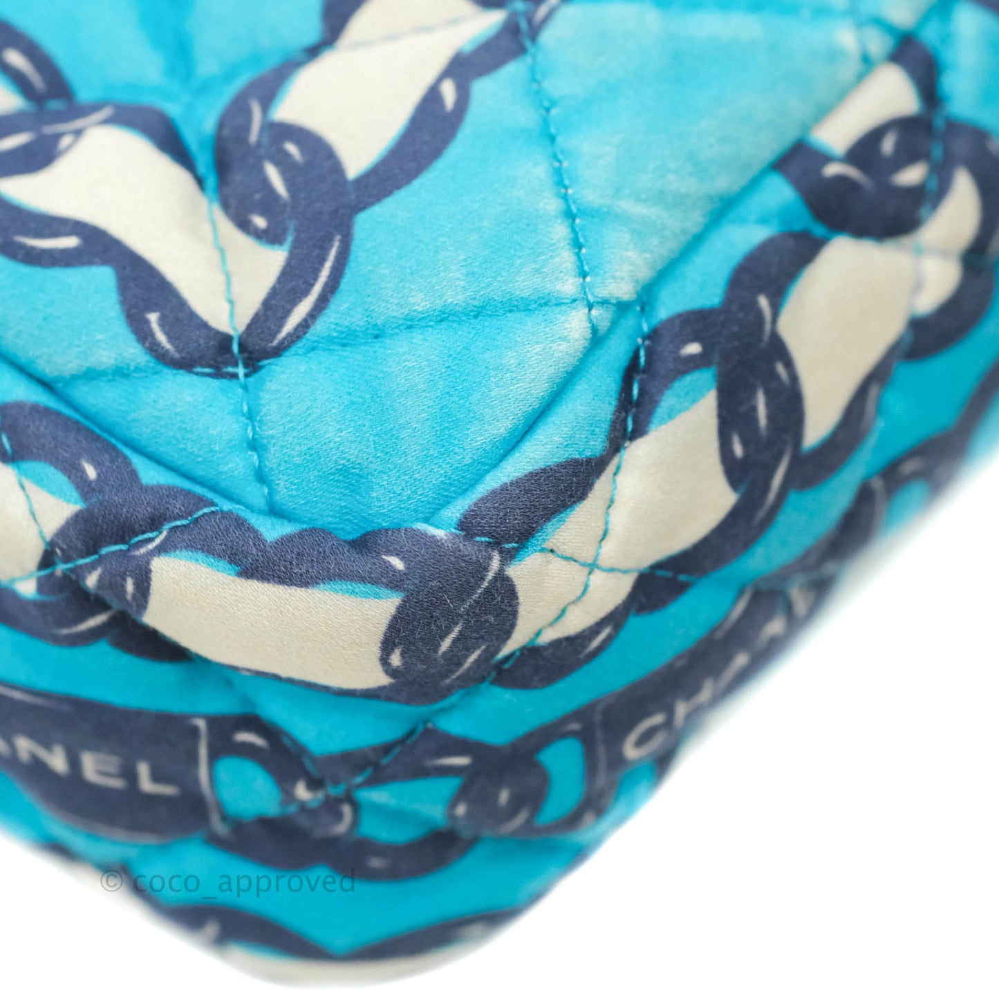 Chanel Medium Single Flap Chain Printed in Blue Silk Gun Metal