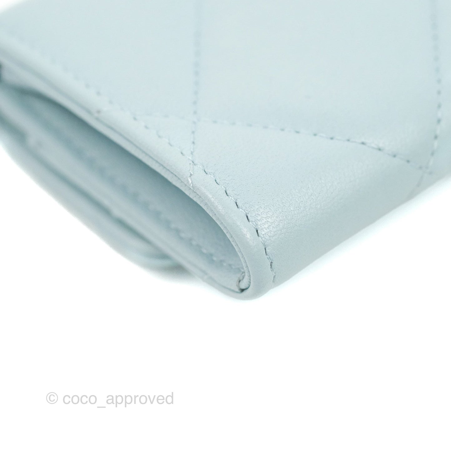 Chanel 19 Quilted Flap Card Holder Light Blue Lambskin