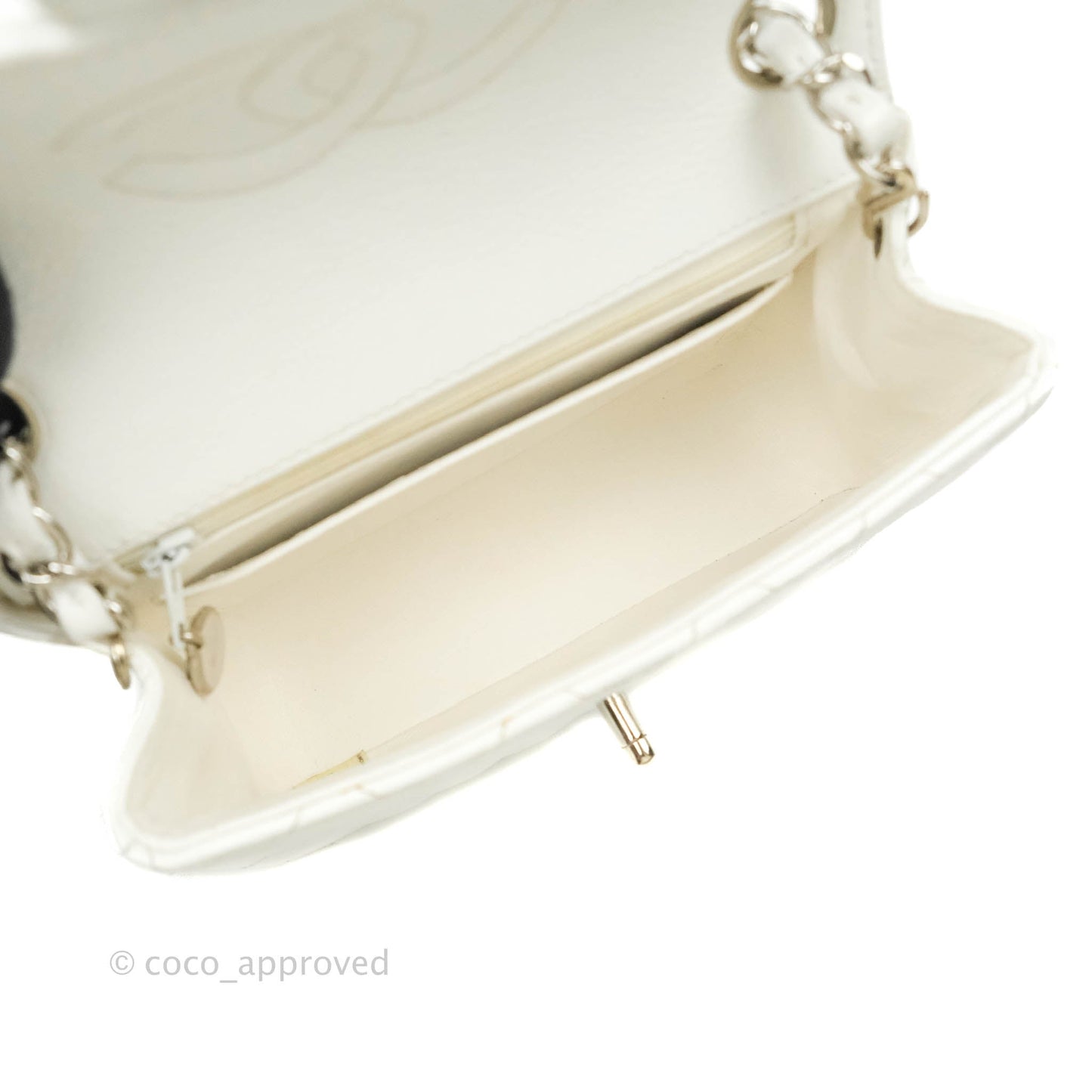 Chanel Quilted Vintage Mini Square Flap White Caviar Silver Hardware