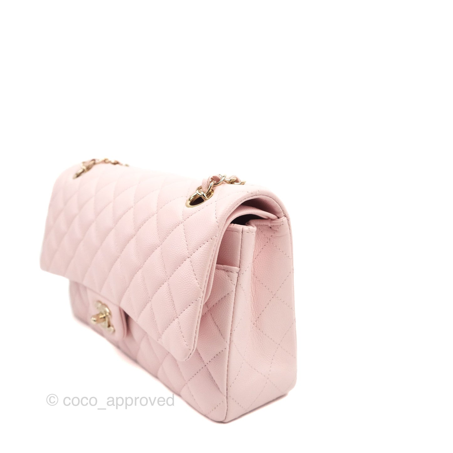 Chanel Classic M/L Medium Flap Quilted Light Pink Caviar Gold Hardware
