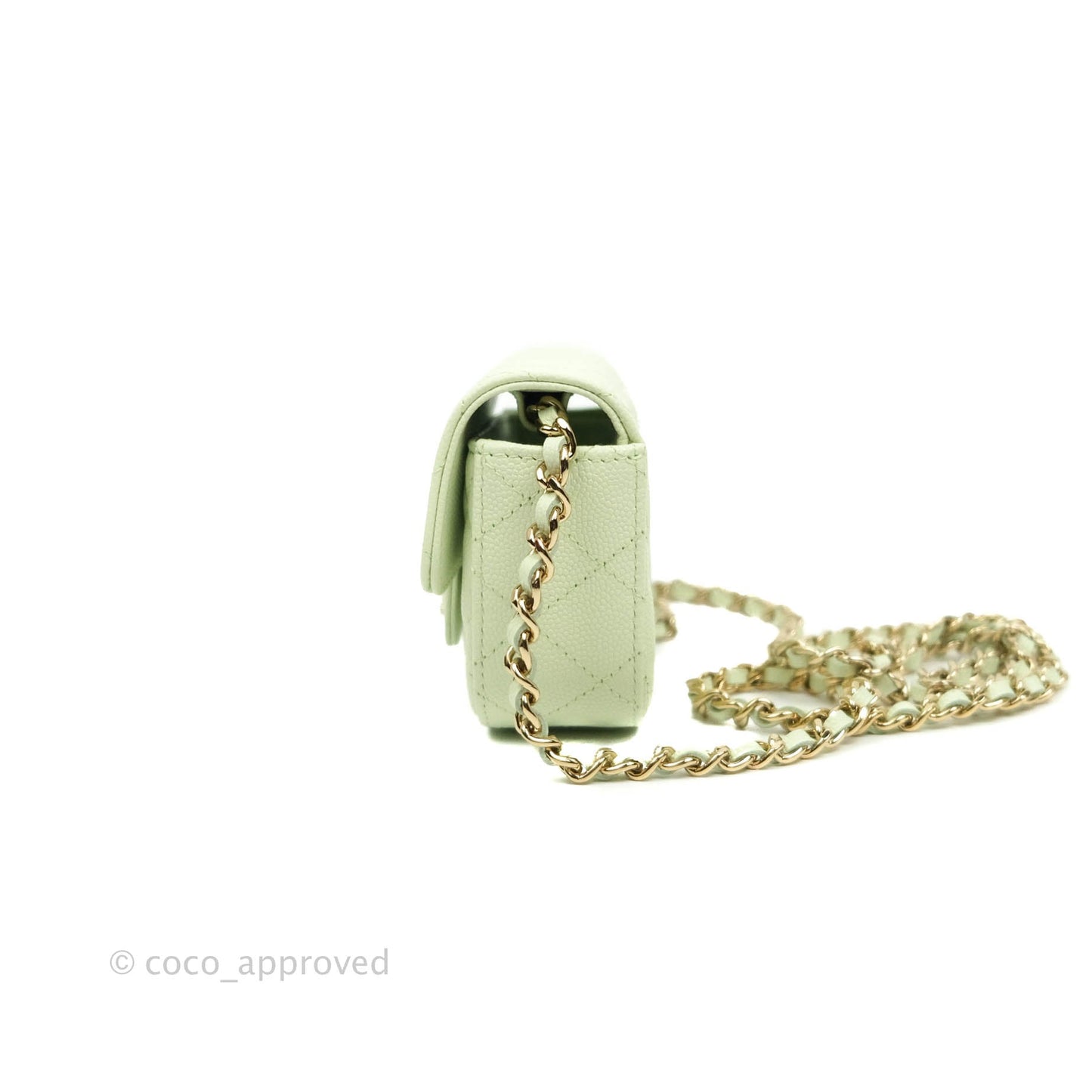 Chanel Classic Clutch With Chain Mint Green Gold Hardware