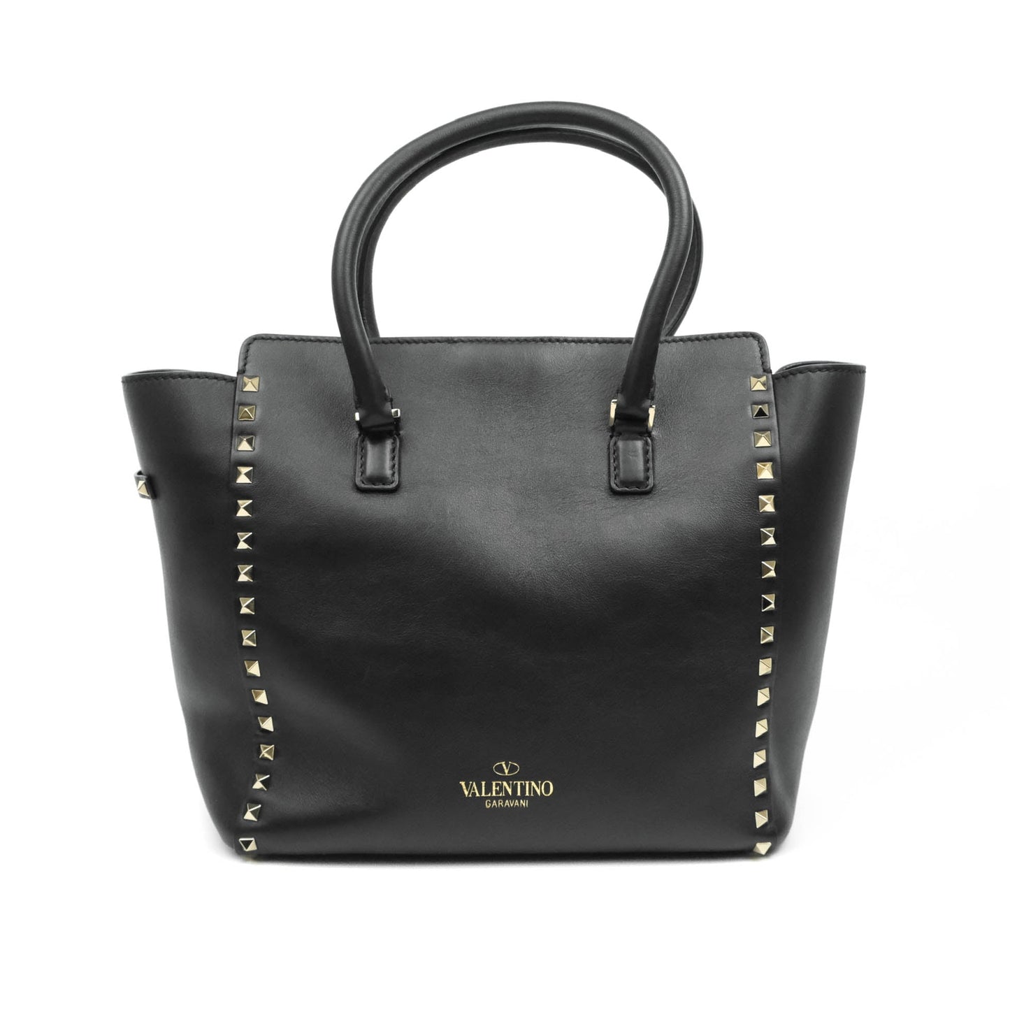 Valentino Garavani Rockstud Mini Trapeze Shoulder Bag Black Calfskin Gold Hardware