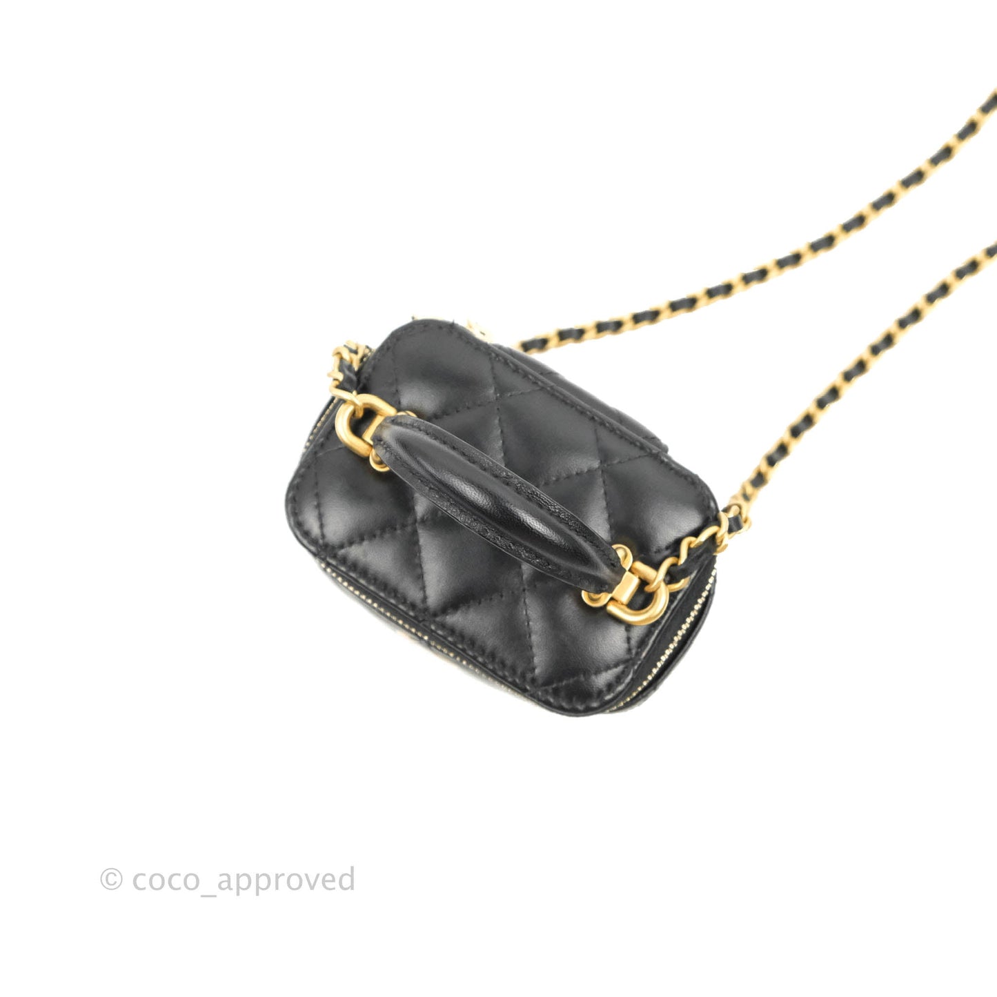 Chanel Mini Top Handle Vanity With Chain Black Lambskin Gold Hardware