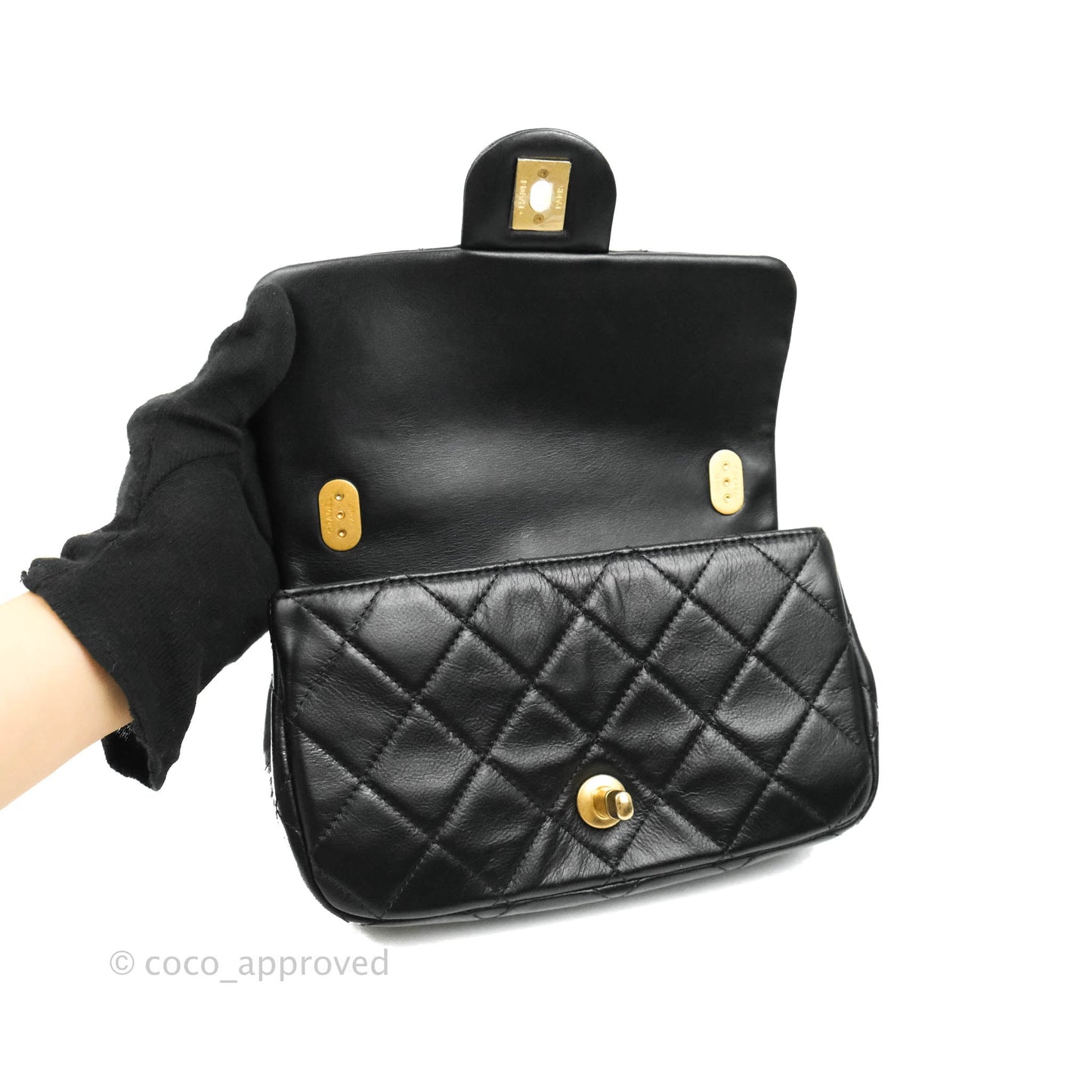 Chanel Quilted Small Crystal Pearls Flap Black Calfskin Gold Hardware 20K