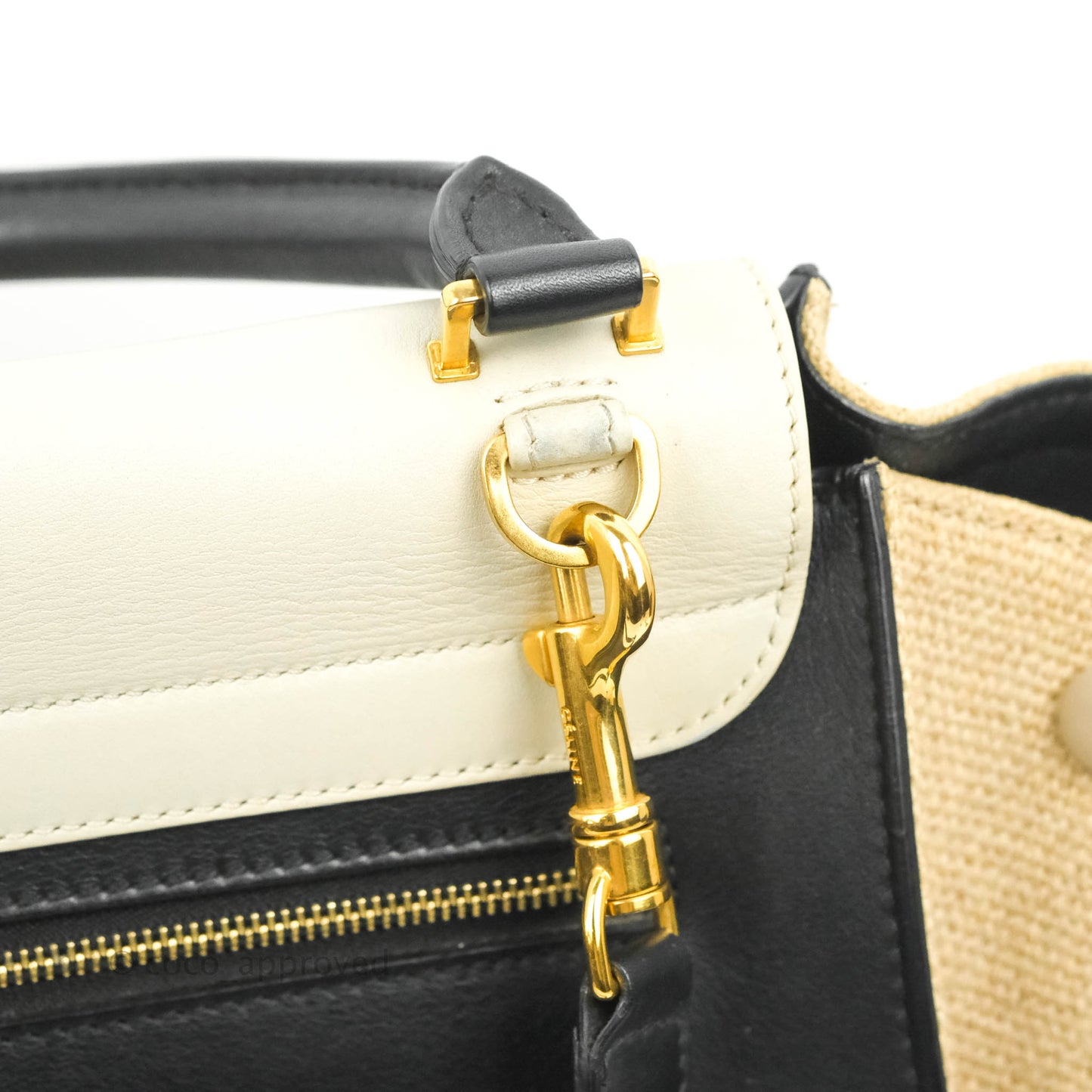 Celine Small Sleek Calfskin Tri-Color Trapeze Ivory Black Raffia