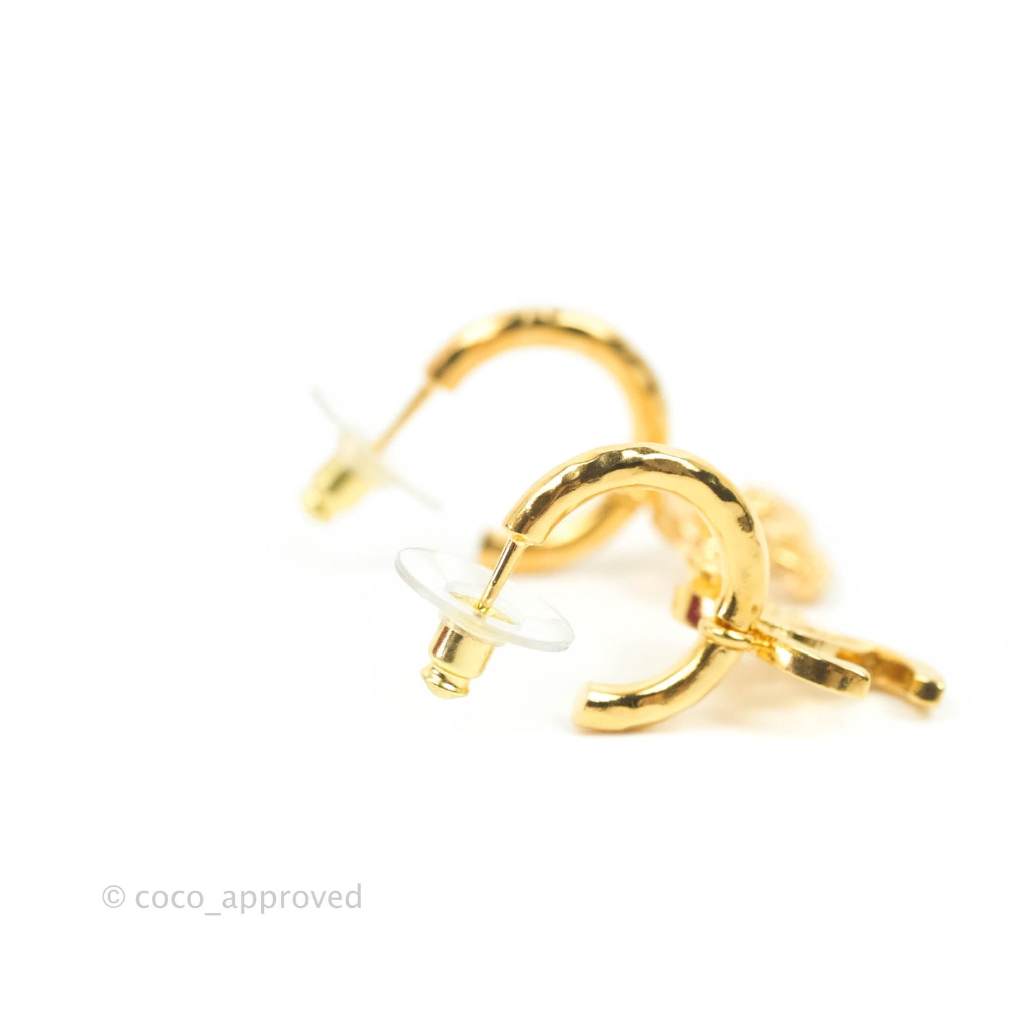 Chanel Lion CC Hoop Earrings Gold Tone 22A