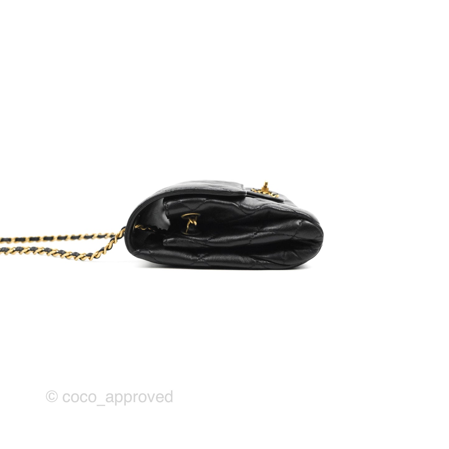 Chanel Flap Bag Black Lambskin Aged Gold Hardware