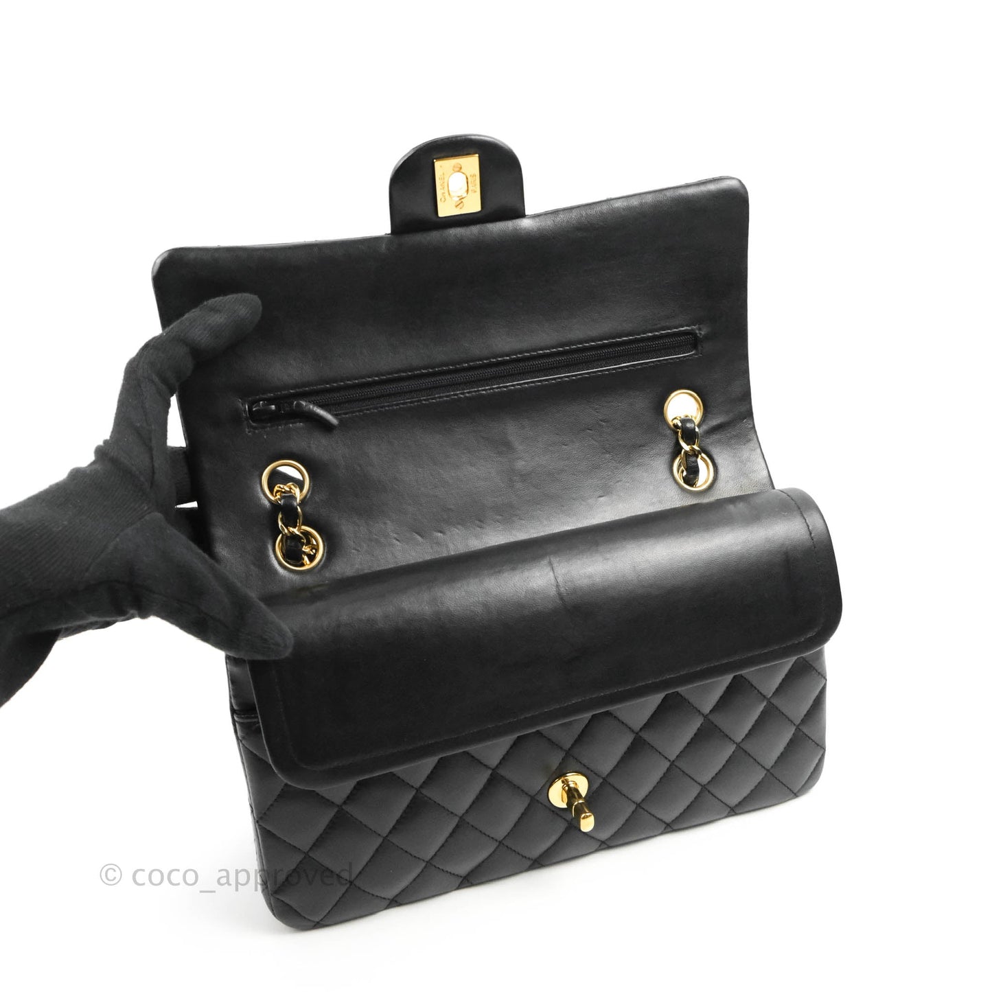 Chanel Classic M/L Medium Flap Quilted Black Lambskin 24K Gold Hardware