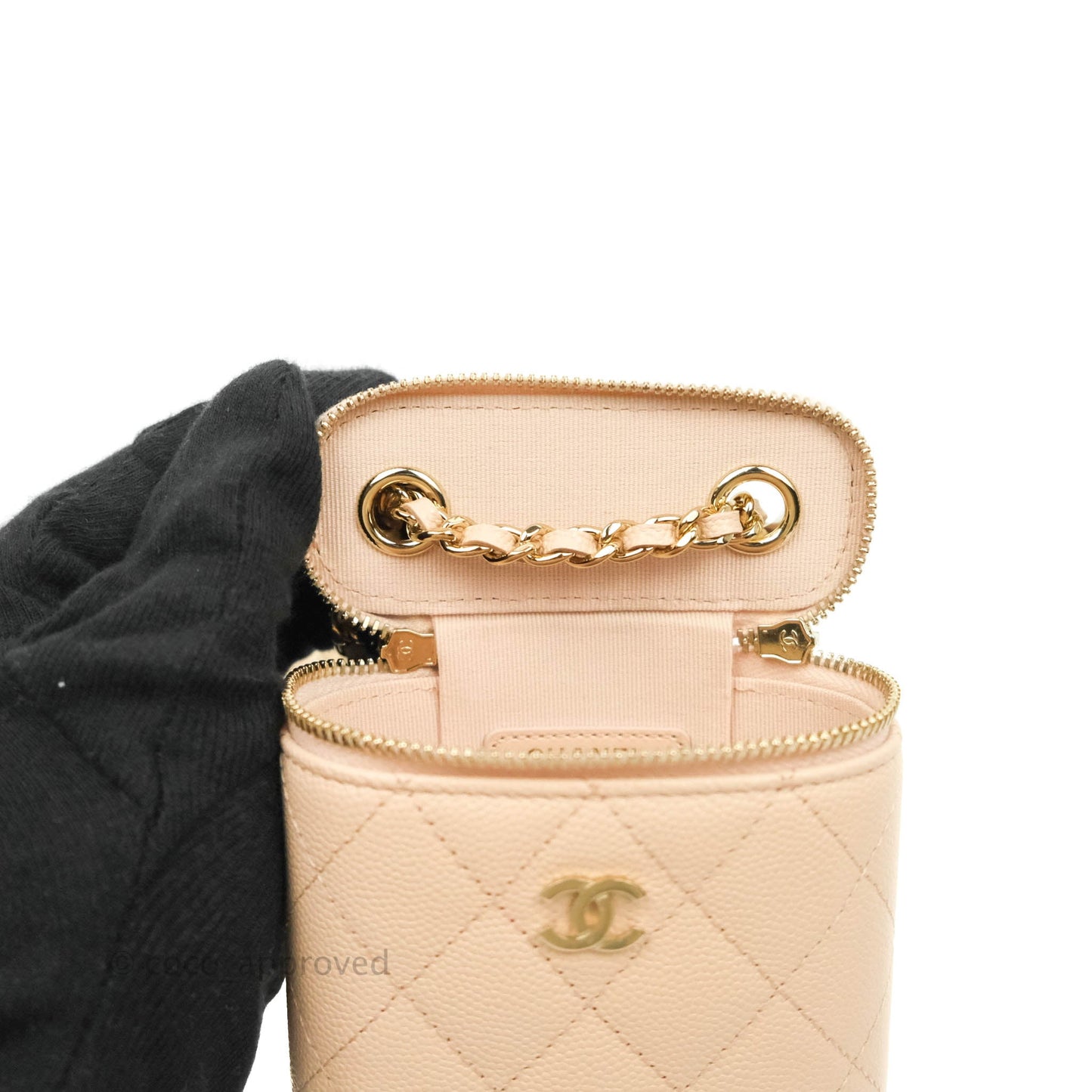 Chanel Classic Mini Vanity With Chain Beige Caviar Gold Hardware