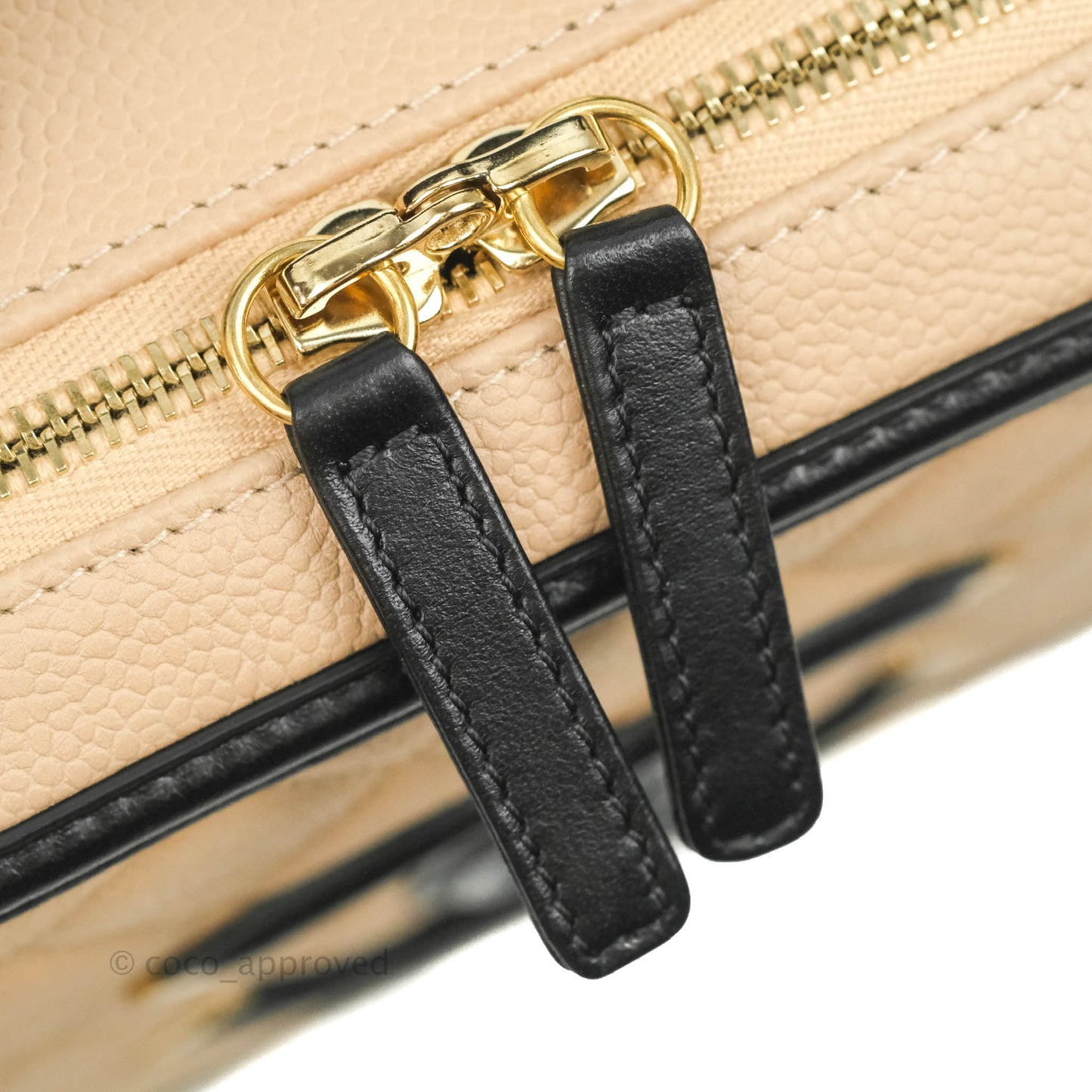 Chanel Quilted Medium CC Filigree Vanity Case Beige Caviar Gold Hardware