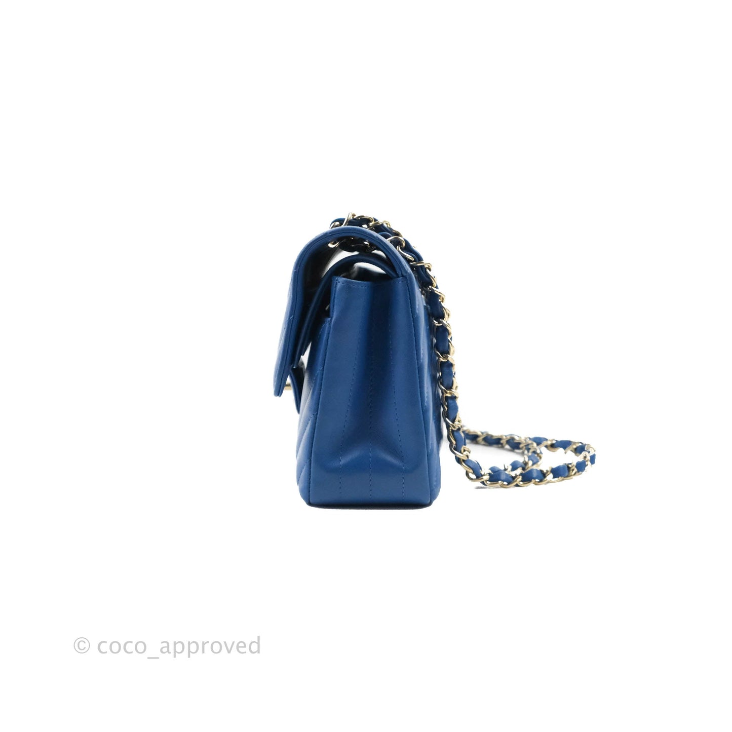 Chanel Classic Chevron S/M Small Double Flap Blue Lambskin Gold Hardware