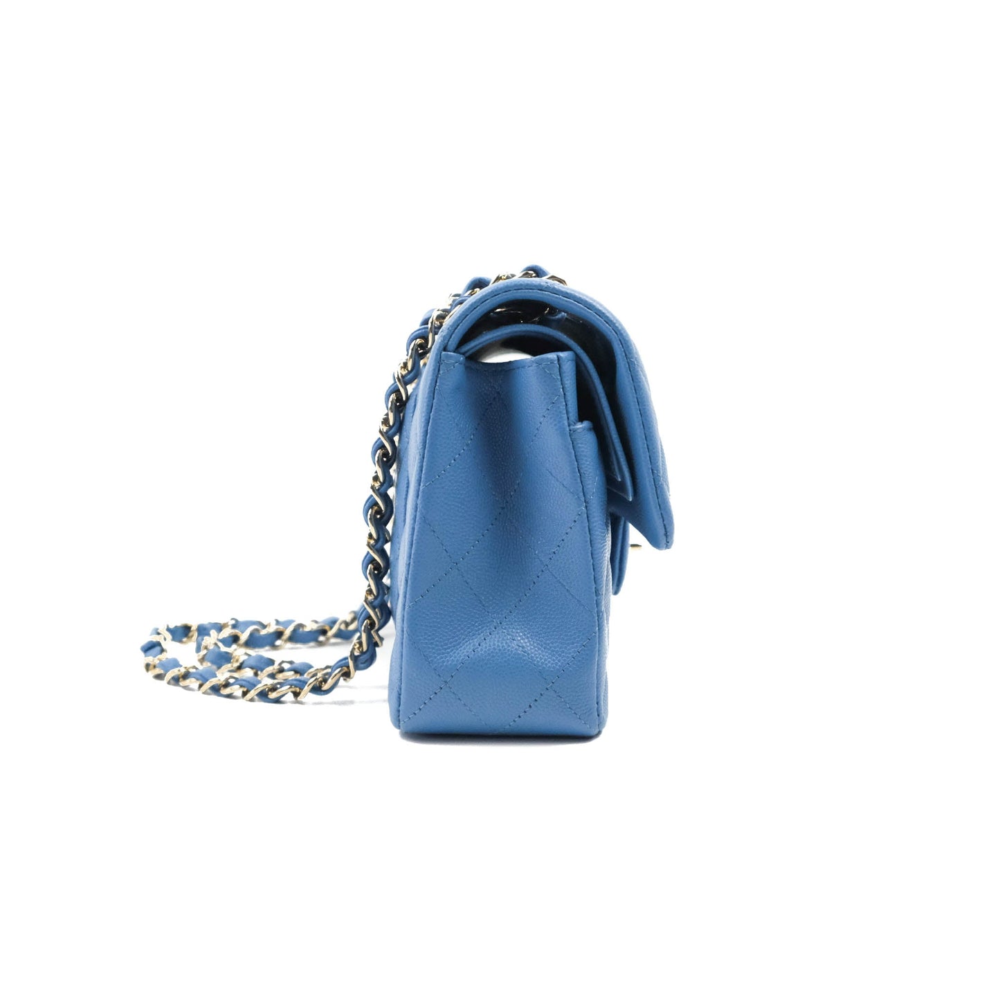 Chanel Small Classic Quilted Flap Blue Caviar Gold Hardware