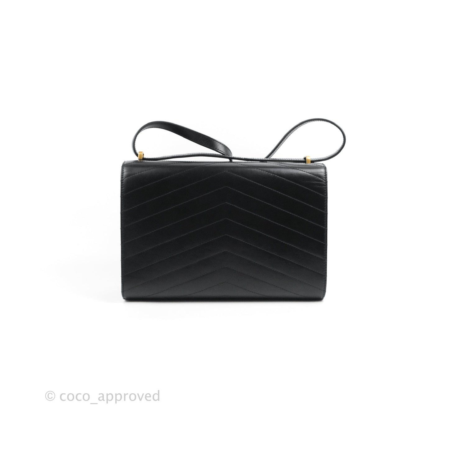 Chanel Medal Envelope Flap Bag Chevron Black Calfskin Aged Gold Hardware