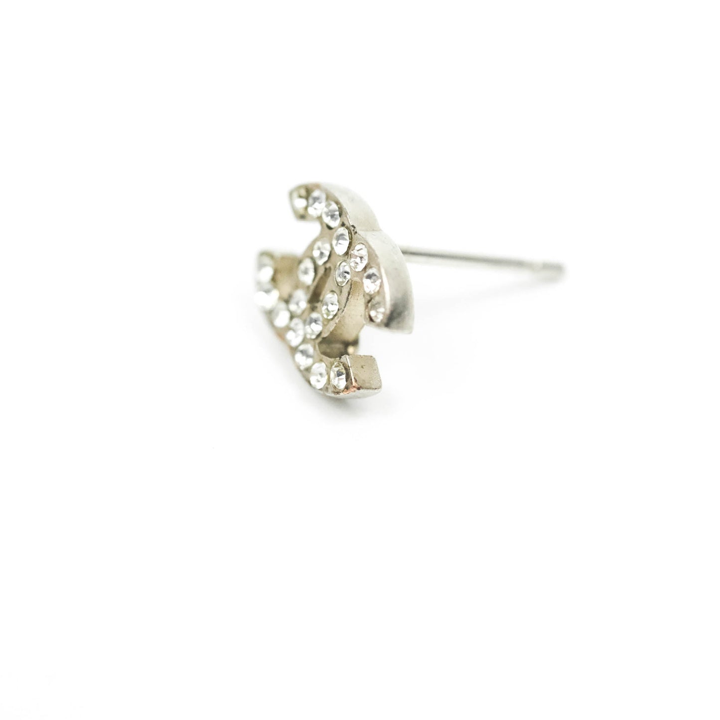 Chanel Crystal Mini Timeless CC Earrings Silver