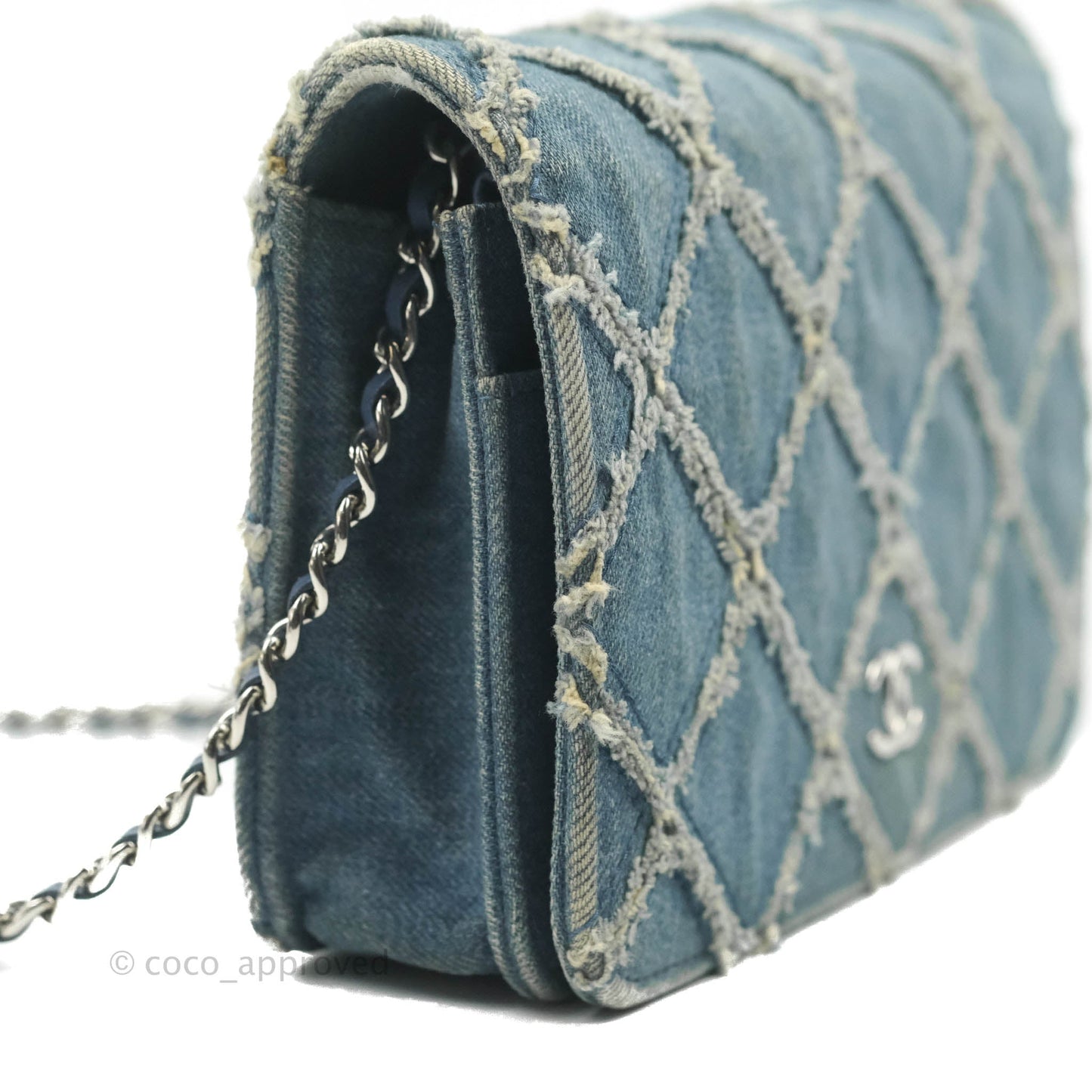 Chanel Quilted Wallet on Chain WOC Washed Denim Silver Hardware