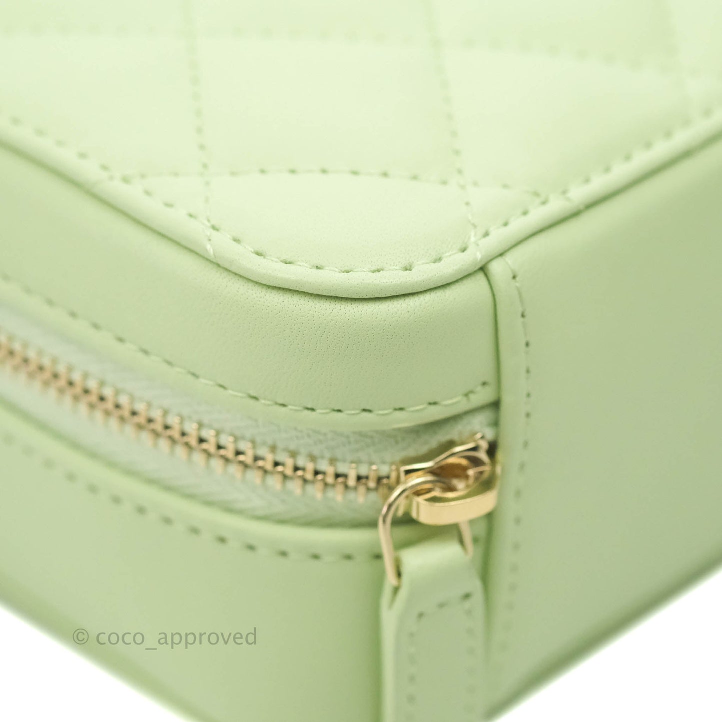 Chanel Mini Pearl Crush Quilted Camera Case Pastel Green Lambskin Aged Gold Hardware