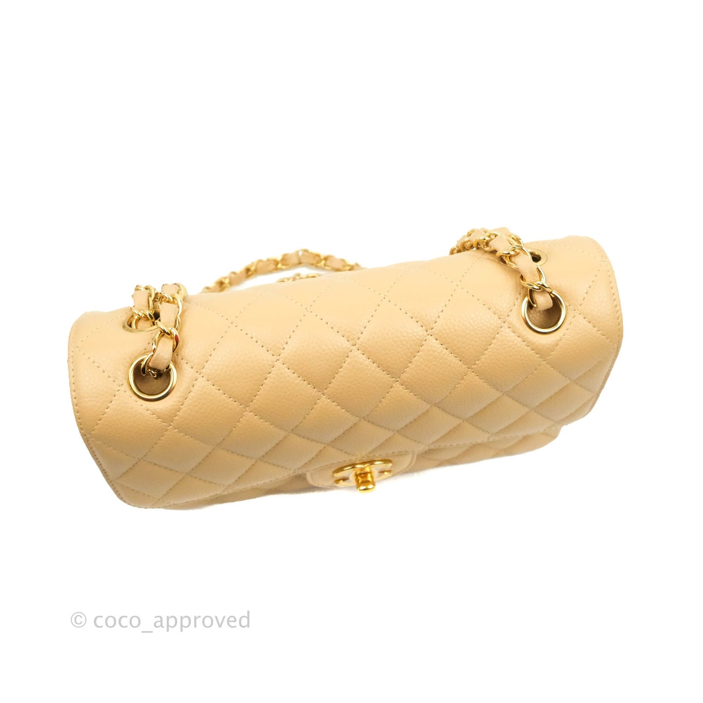 Chanel Small Classic Quilted Flap Beige Caviar Gold Hardware