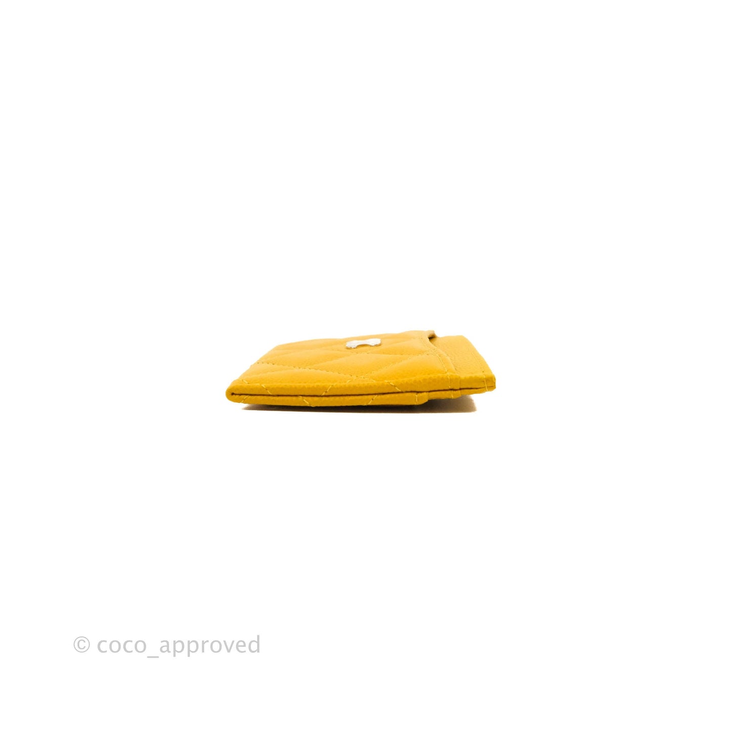 Chanel Classic Flat Card Holder Yellow Caviar Silver Hardware
