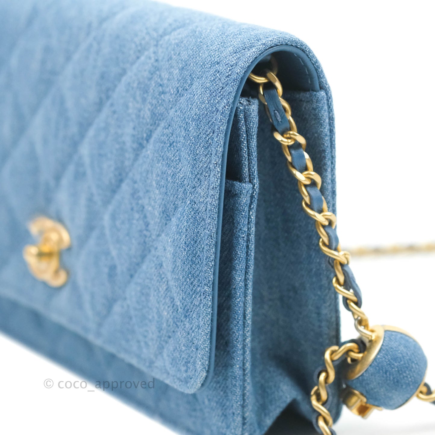 Chanel Quilted Pearl Crush Wallet on Chain WOC Denim Aged Gold Hardware