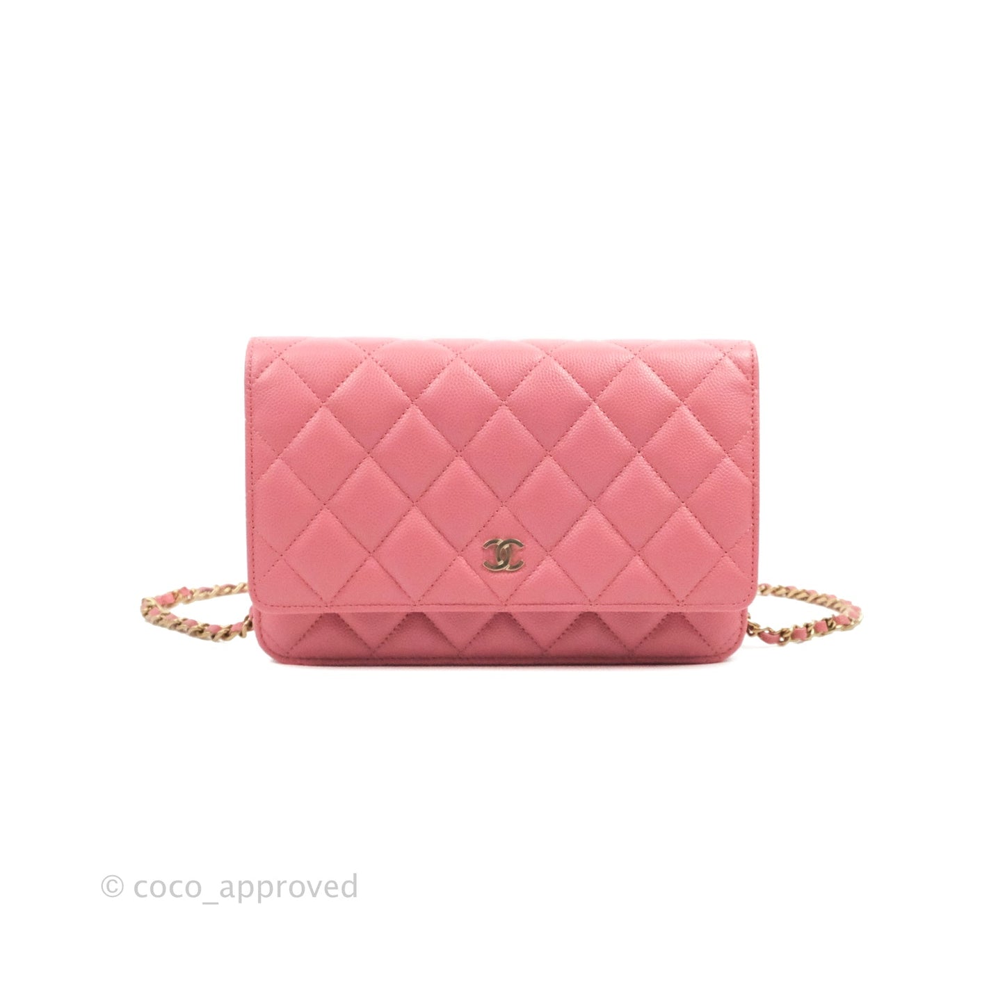 Chanel Quilted Classic Wallet on Chain WOC Pink Caviar Gold Hardware