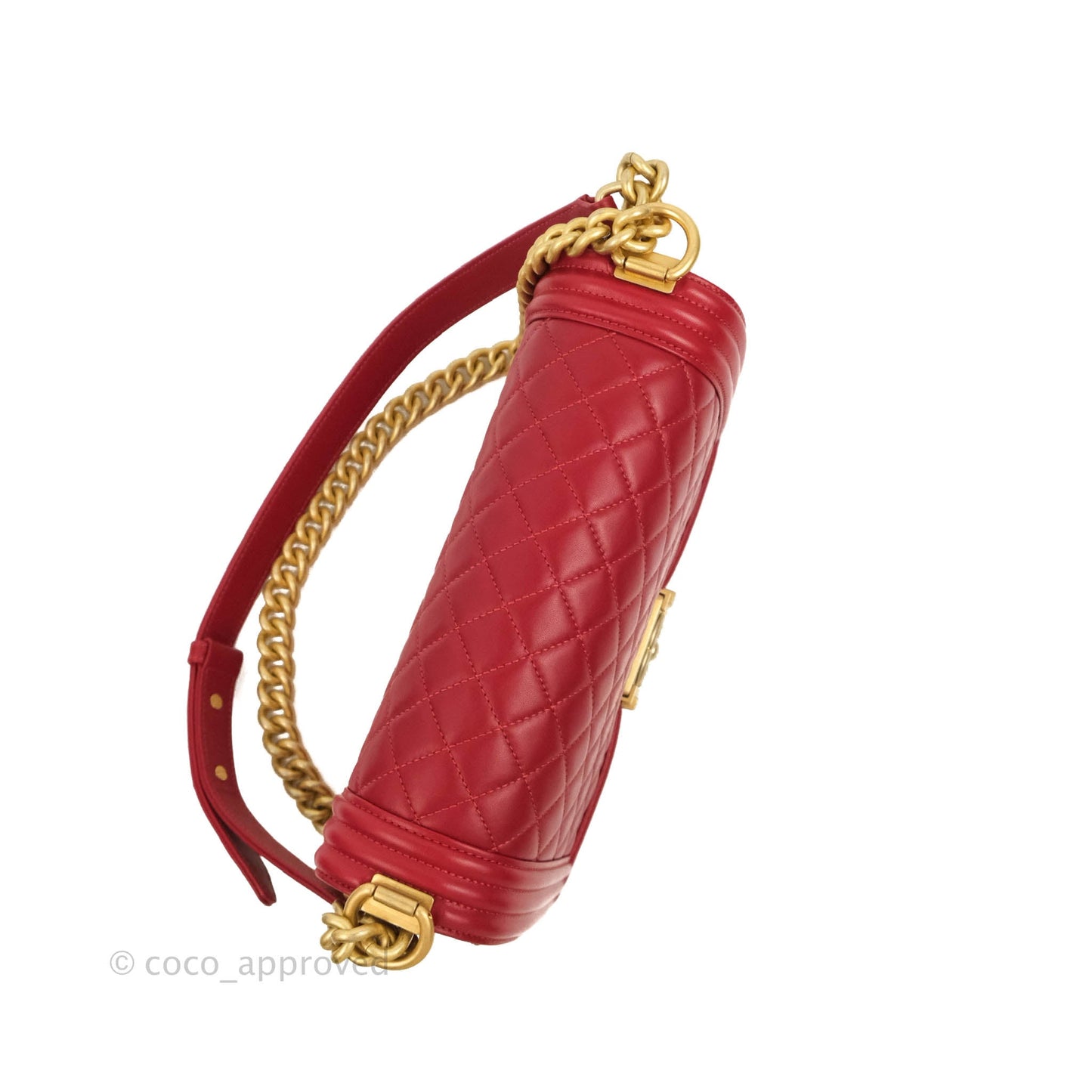 Chanel Quilted Medium Boy Red Lambskin Aged Gold Hardware