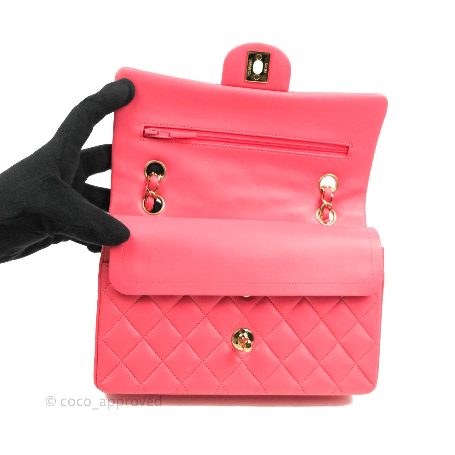 Chanel Small Classic Quilted Flap Rosy Pink Lambskin Gold Hardware