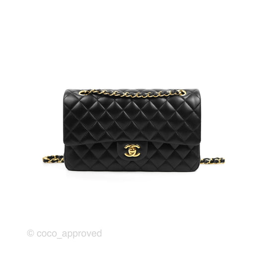 Chanel Classic M/L Medium Flap Quilted Black Lambskin Gold Hardware