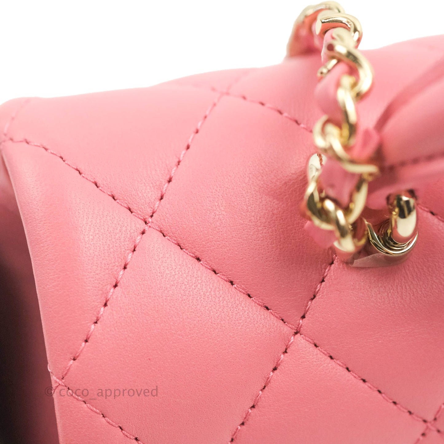 Chanel Top Handle Mini Rectangular Flap Bag Rosy Pink Lambskin Gold Hardware