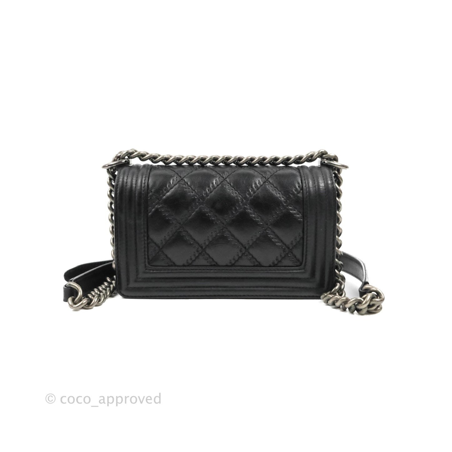 Chanel Small Boy Double Stitch Black Calfskin Ruthenium Hardware