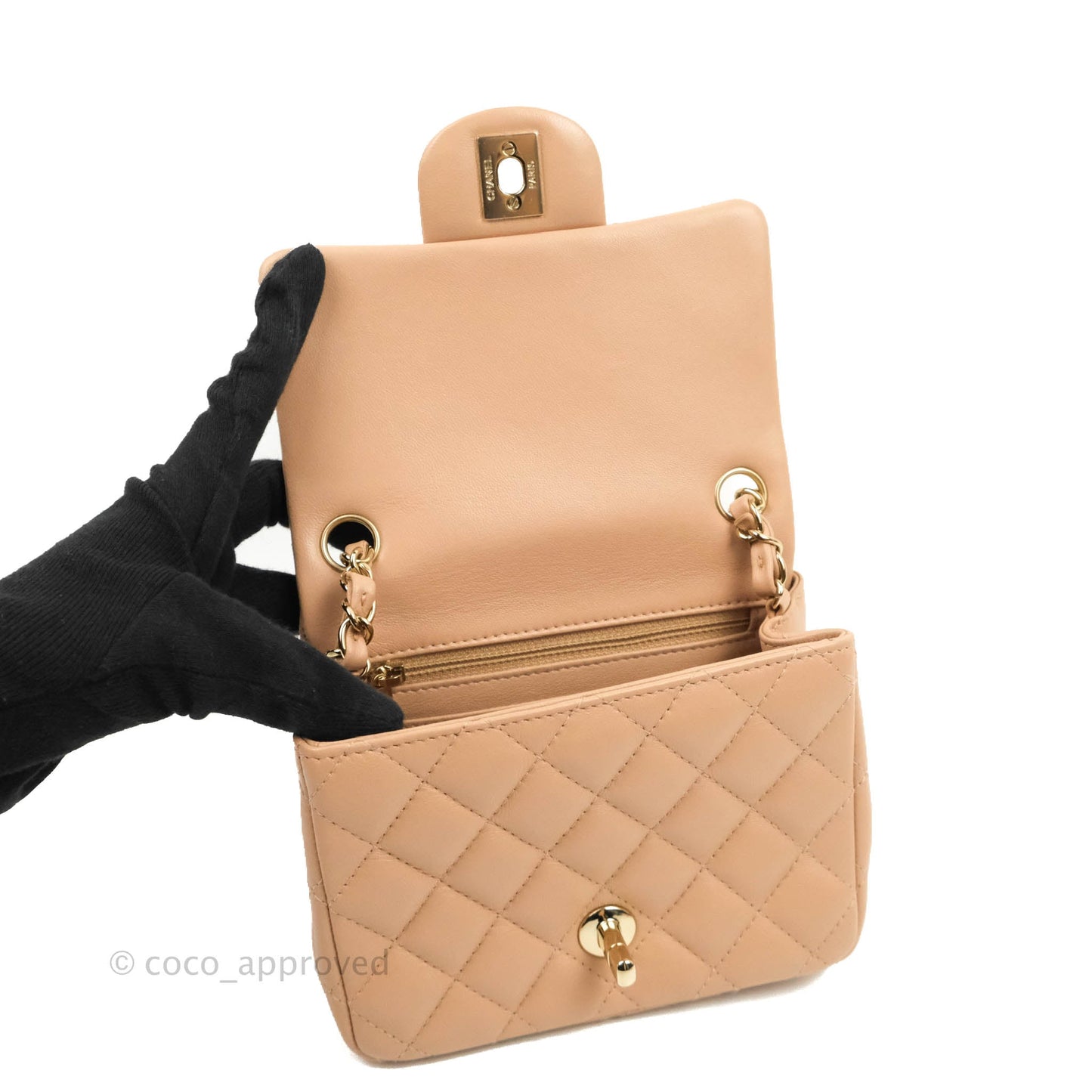 Chanel Mini Square Beige Lambskin Gold Hardware 21A