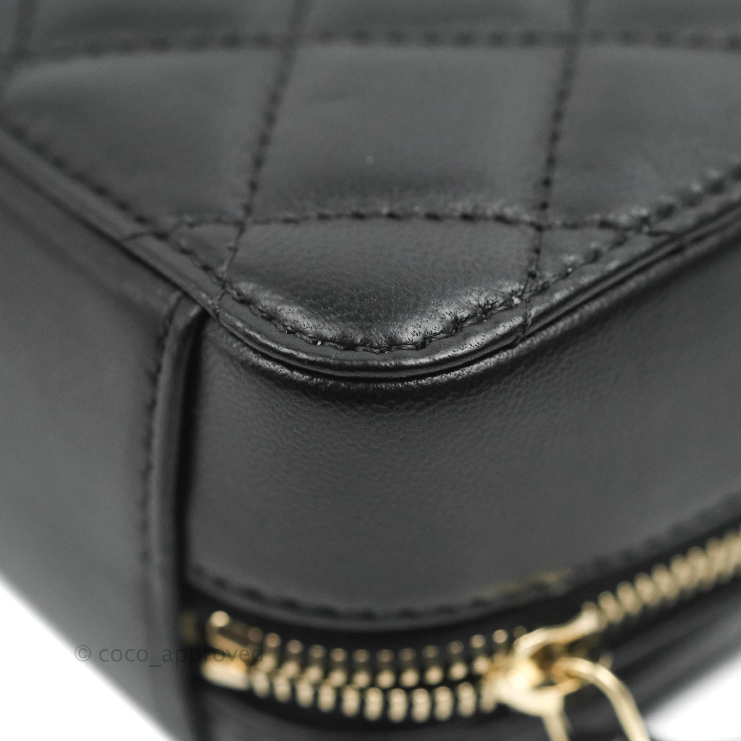 Chanel Mini Pearl Crush Quilted Camera Case Black Lambskin Aged Gold Hardware