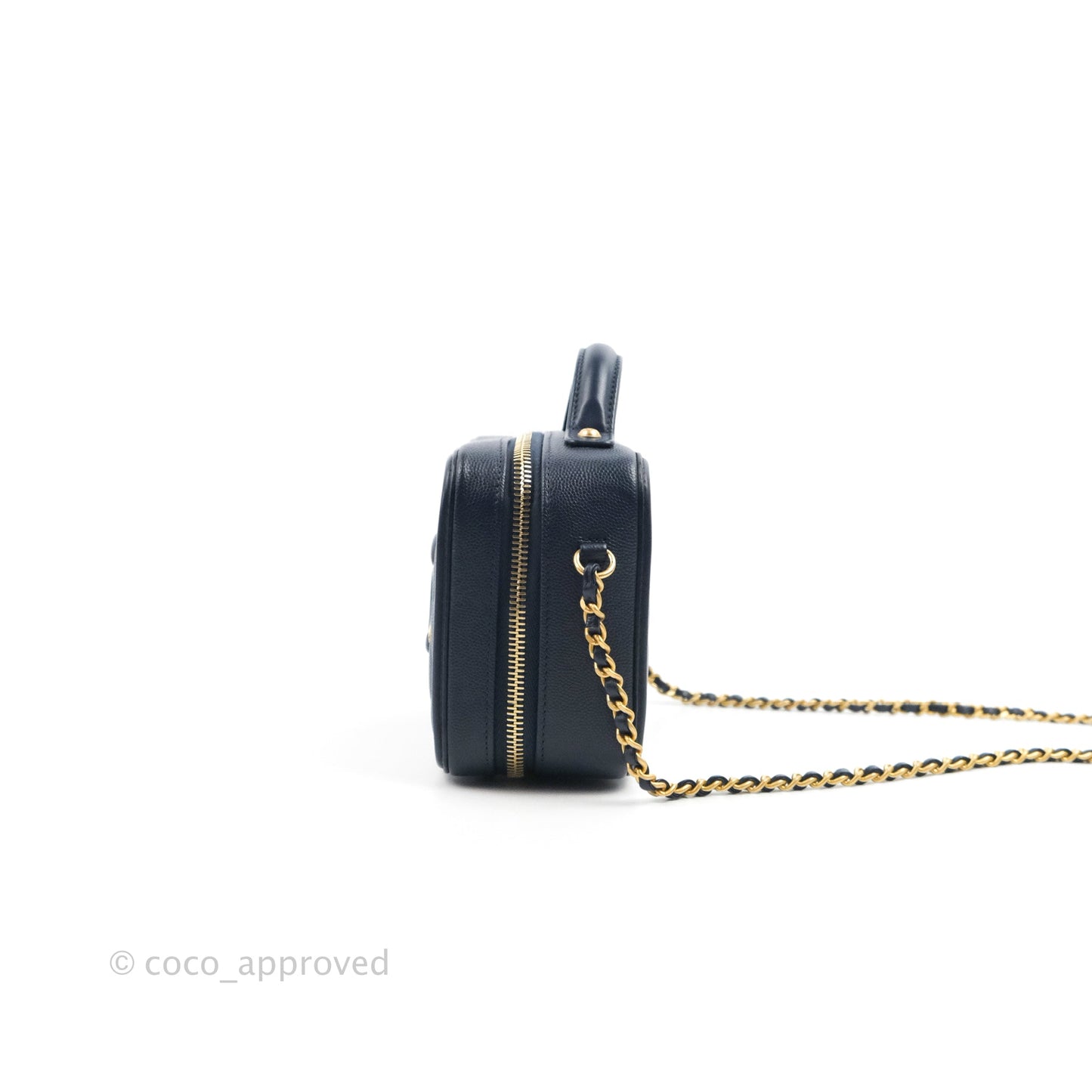 Chanel Quilted Small CC Filigree Vanity Case Navy Caviar Gold Hardware