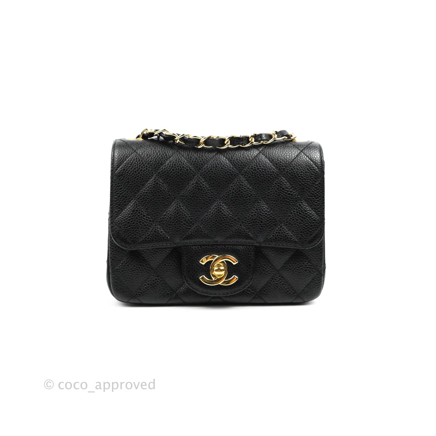 Chanel Quilted Mini Square Flap Bag Black Caviar 24K Gold Hardware