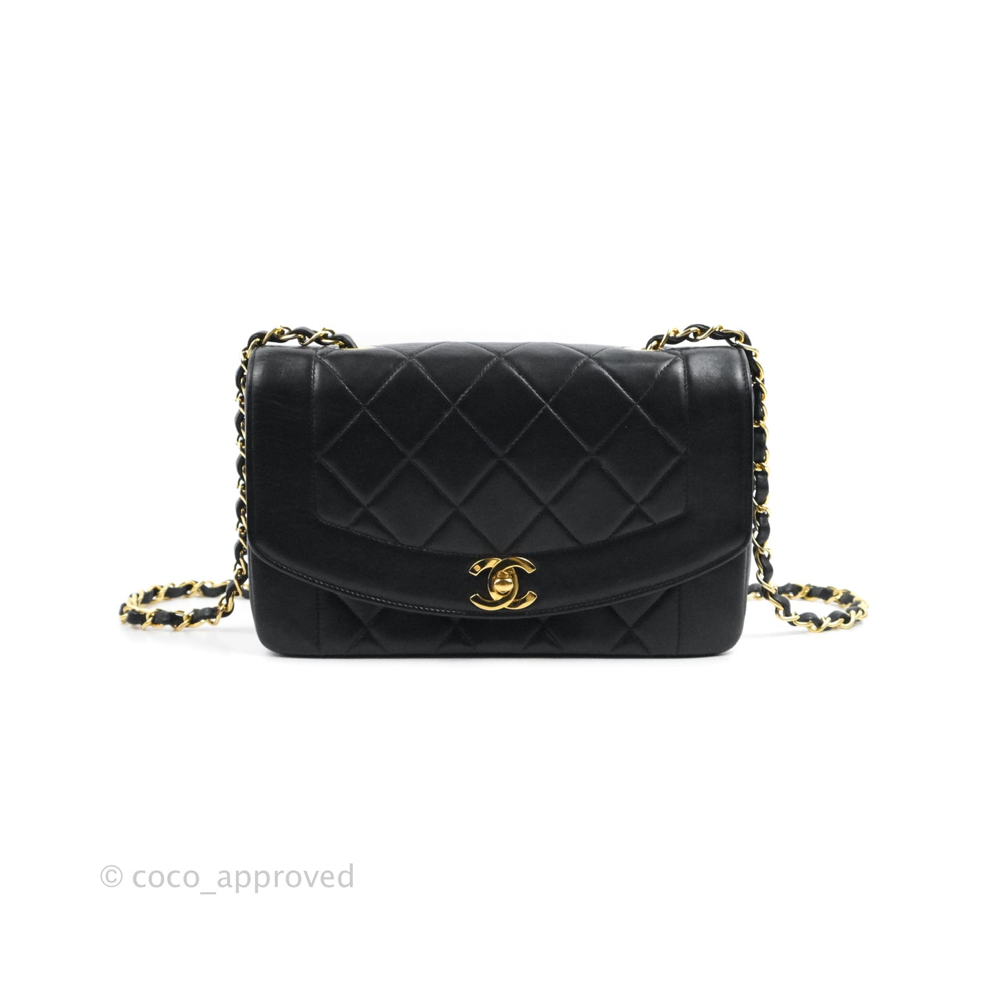Chanel Vintage Small Quilted Classic Diana Flap Bag Black Lambskin 24K Gold Hardware