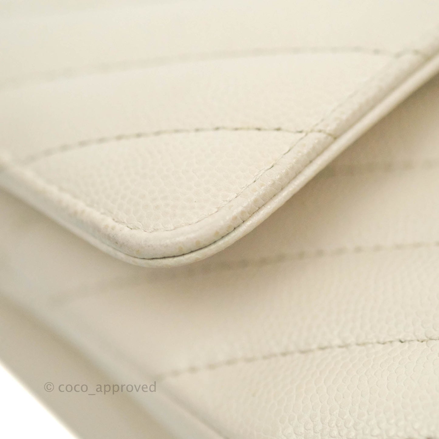 Chanel Classic M/L Medium Double Flap Chevron Ivory Caviar Gold Hardware