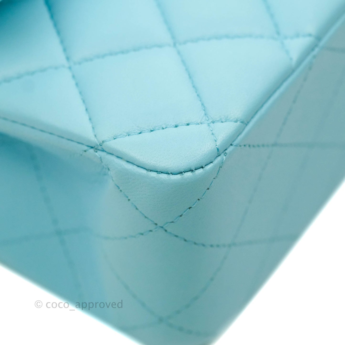 Chanel Classic M/L Medium Double Flap Tiffany Neon Blue Lambskin Silver Hardware 21S