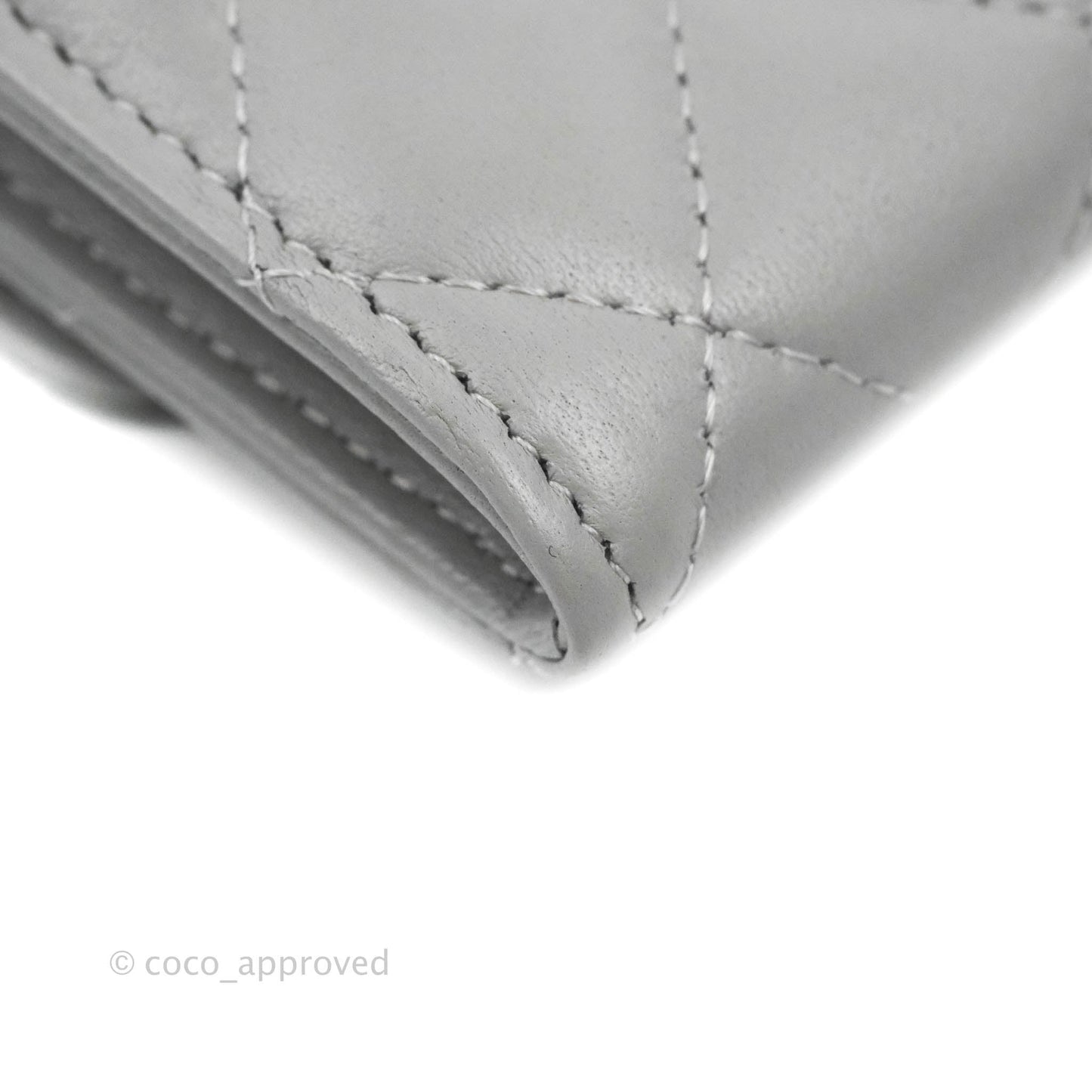 Chanel Quilted Flap Card Holder Grey Lambskin Silver Hardware
