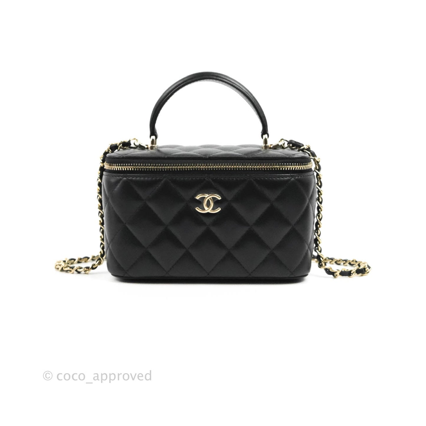 Chanel Vanity Rectangular Top Handle Black Lambskin Gold Hardware
