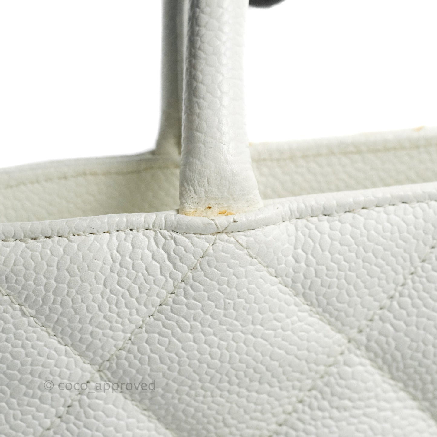 Chanel Vintage Medallion CC White Caviar Tote Bag Gold Hardware