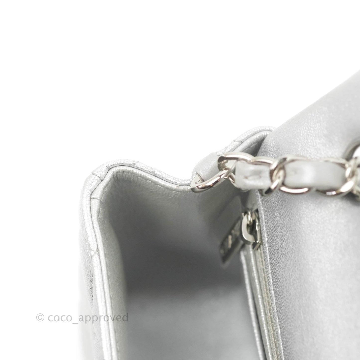 Chanel Quilted Mini Rectangular Silver Lambskin Silver Hardware