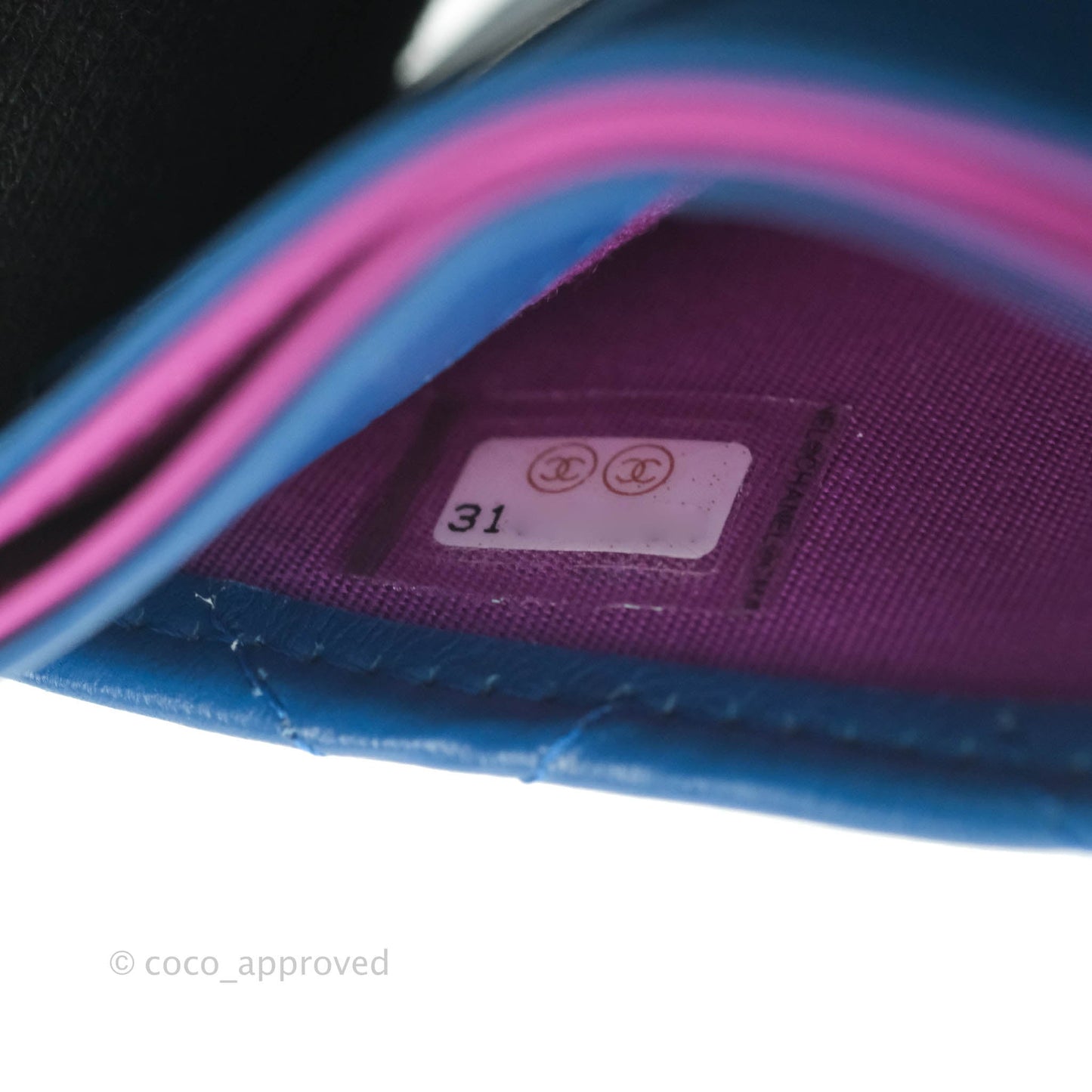Chanel CC Card Holder Blue Lambskin Rainbow Hardware
