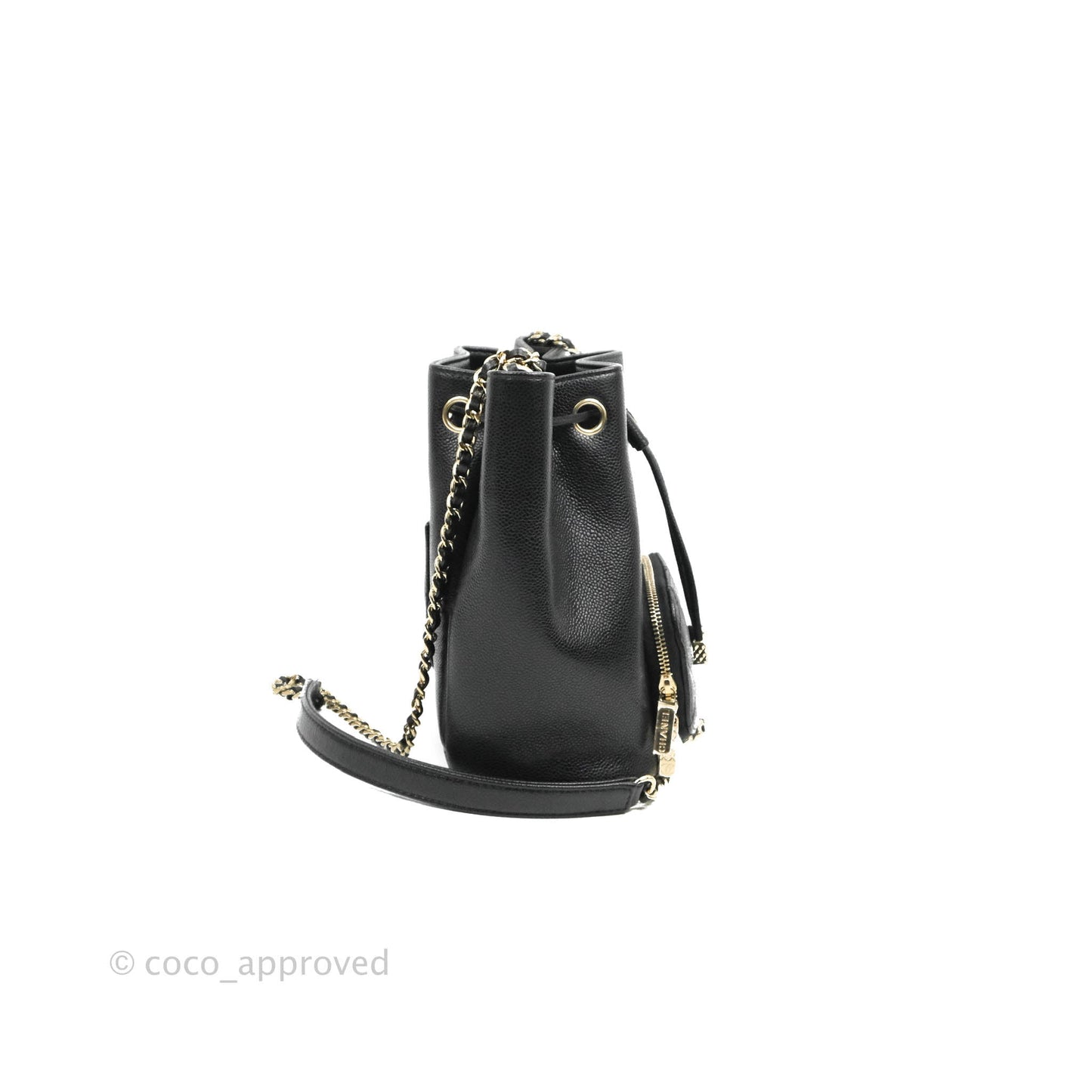 Chanel Caviar Quilted CC Pocket Bucket Bag Black Gold Hardware