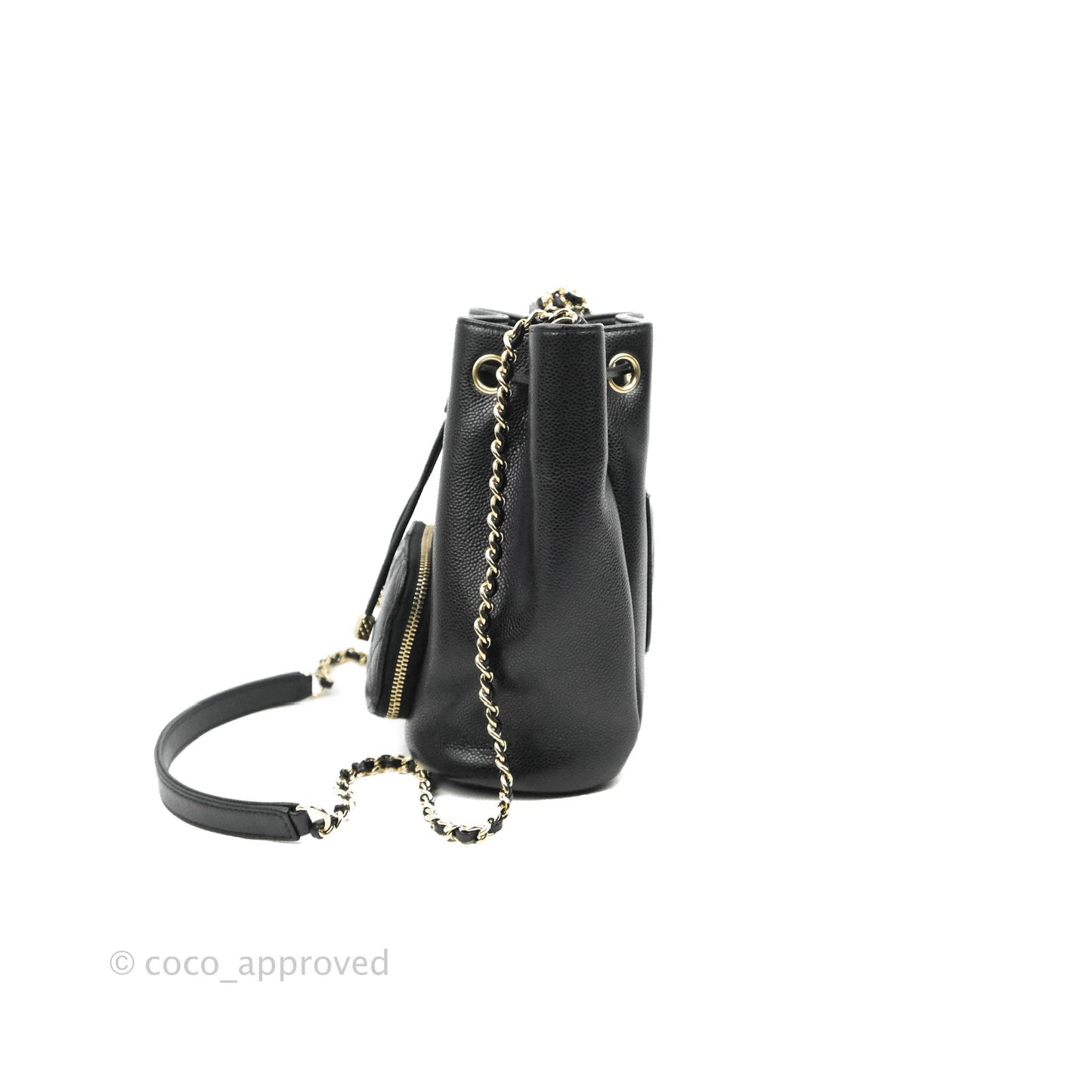 Chanel Caviar Quilted CC Pocket Bucket Bag Black Gold Hardware