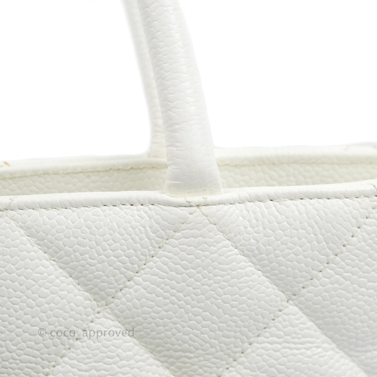 Chanel Vintage Medallion CC White Caviar Tote Bag Gold Hardware
